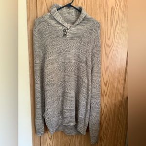 🍉Denver Hayes Men’s sweater, M, light grey, white, 100% cotton, cowl neck